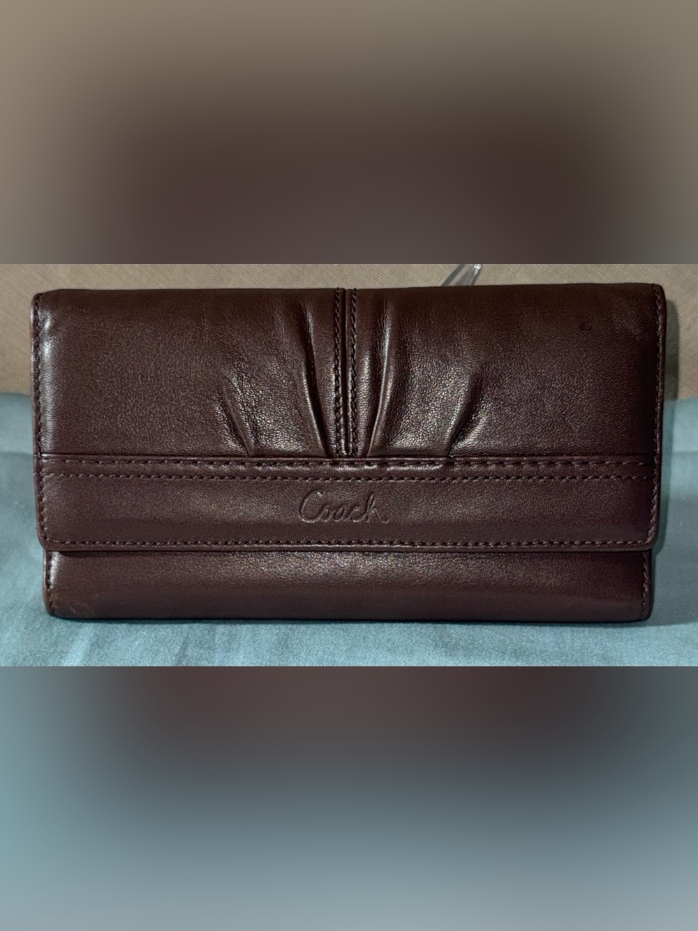 Coach Ashley Dark Brown Leather Trifold Wallet